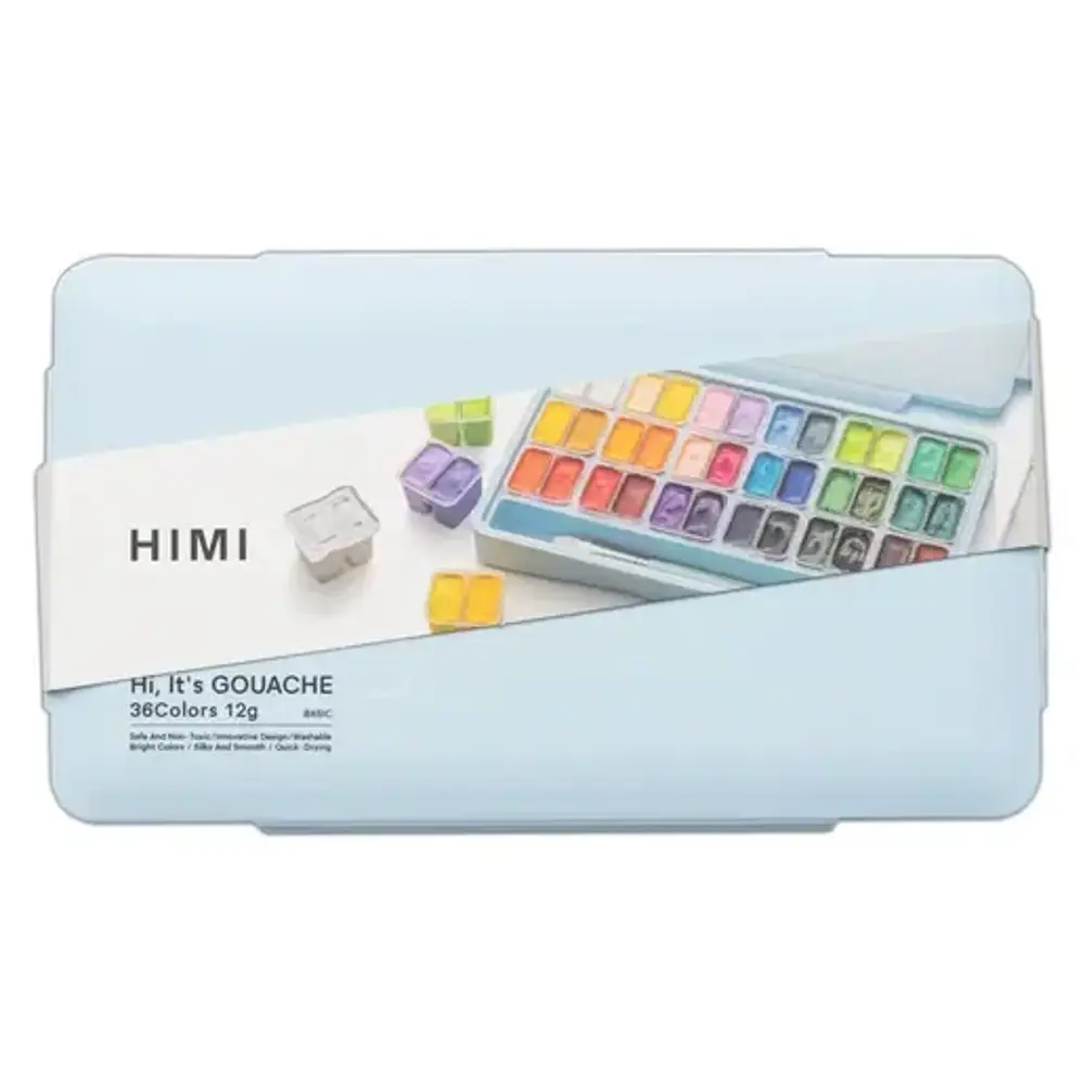Himi Twin Cup Gouache Set - 36 Colours + 3 Brushes In Case